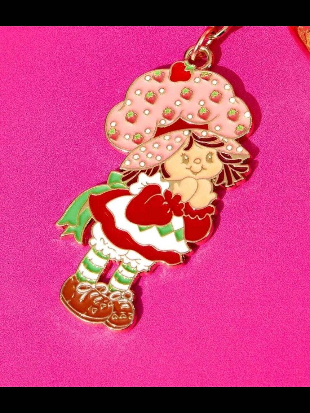 Strawberry Shortcake Enamel Charm Keychain with Resin Strawberry